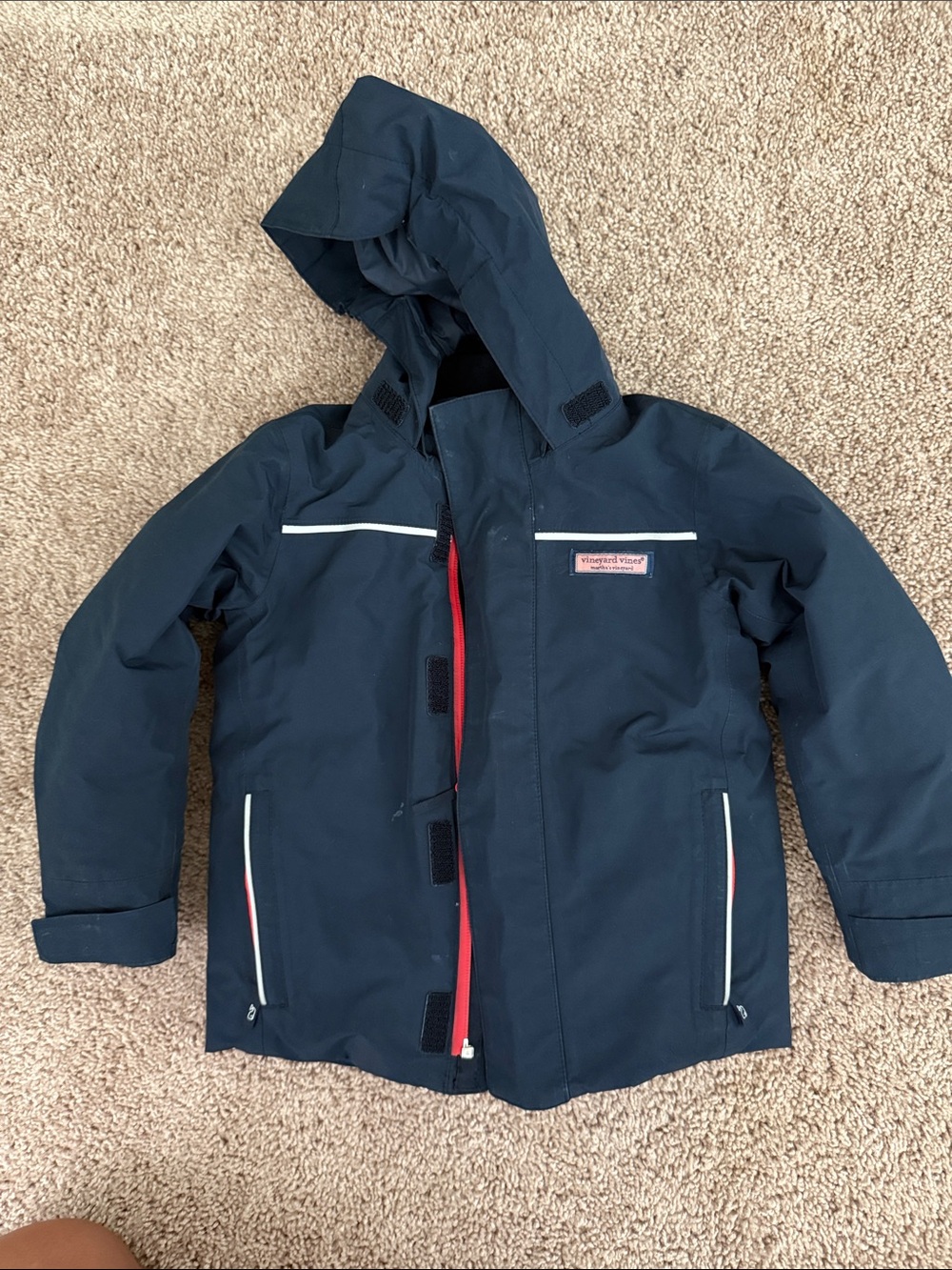 Vineyard Vines Kids Navy Hooded Rain Jacket with White Trim